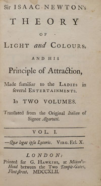  made familiar to the ladies in several entertainments. In two volumes / Translated from the original Italian of Signor Algarotti. (London : Pr