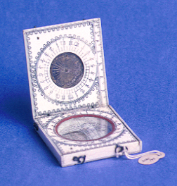 Ivory diptych sundial. A diptych dial consists of hinged tablets, and normally carries a horizontal dial, a vertical dial, and an equinoctial dial. Second half of the seventeenth century, French.