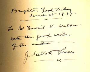 Dedication by Severn in the Whipple Library's copy of his autobiography