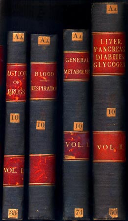 Spines from the Foster Collection, showing binding style and volume title