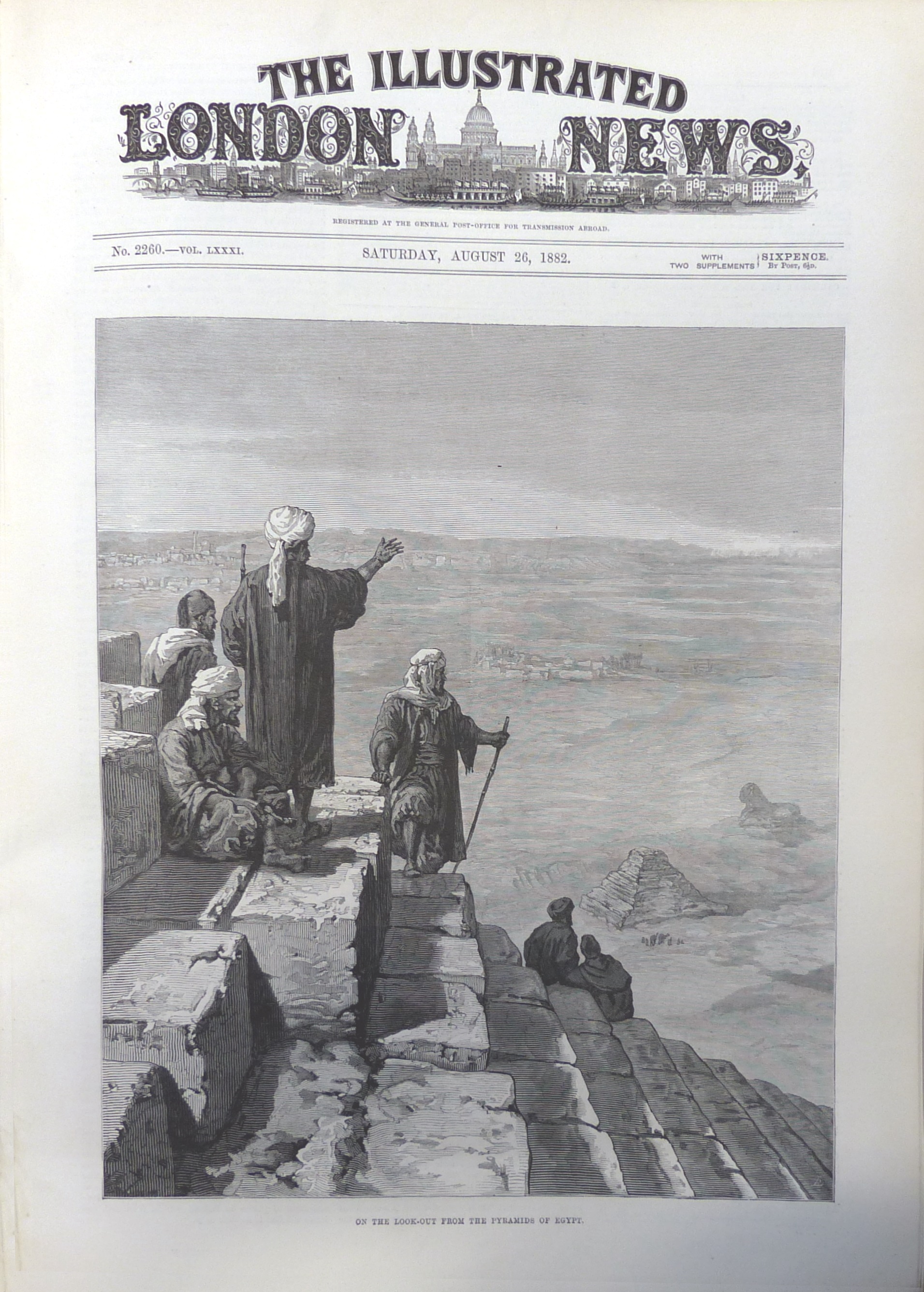 ‘On the look-out from the pyramids of Egypt’. The Illustrated London News vol. 81, no. 2260, 26 August 1882, p. 213. CUL NPR.c.313.