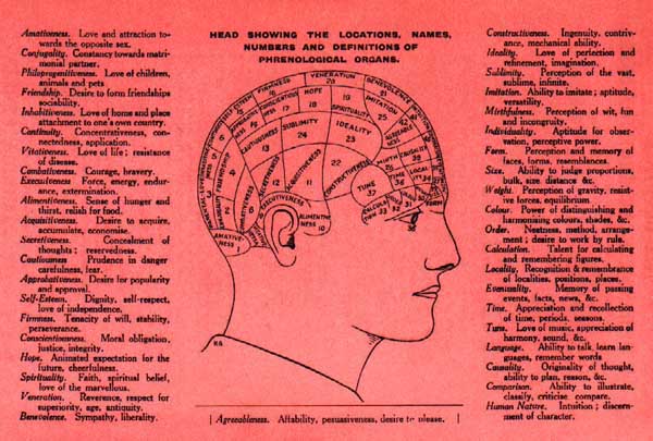 From a flier advertising 'The Brighton Phrenological Institution, Professor and Mrs. J. Millott Severn, advisers in careers, professions, businesses, trades, marriage'